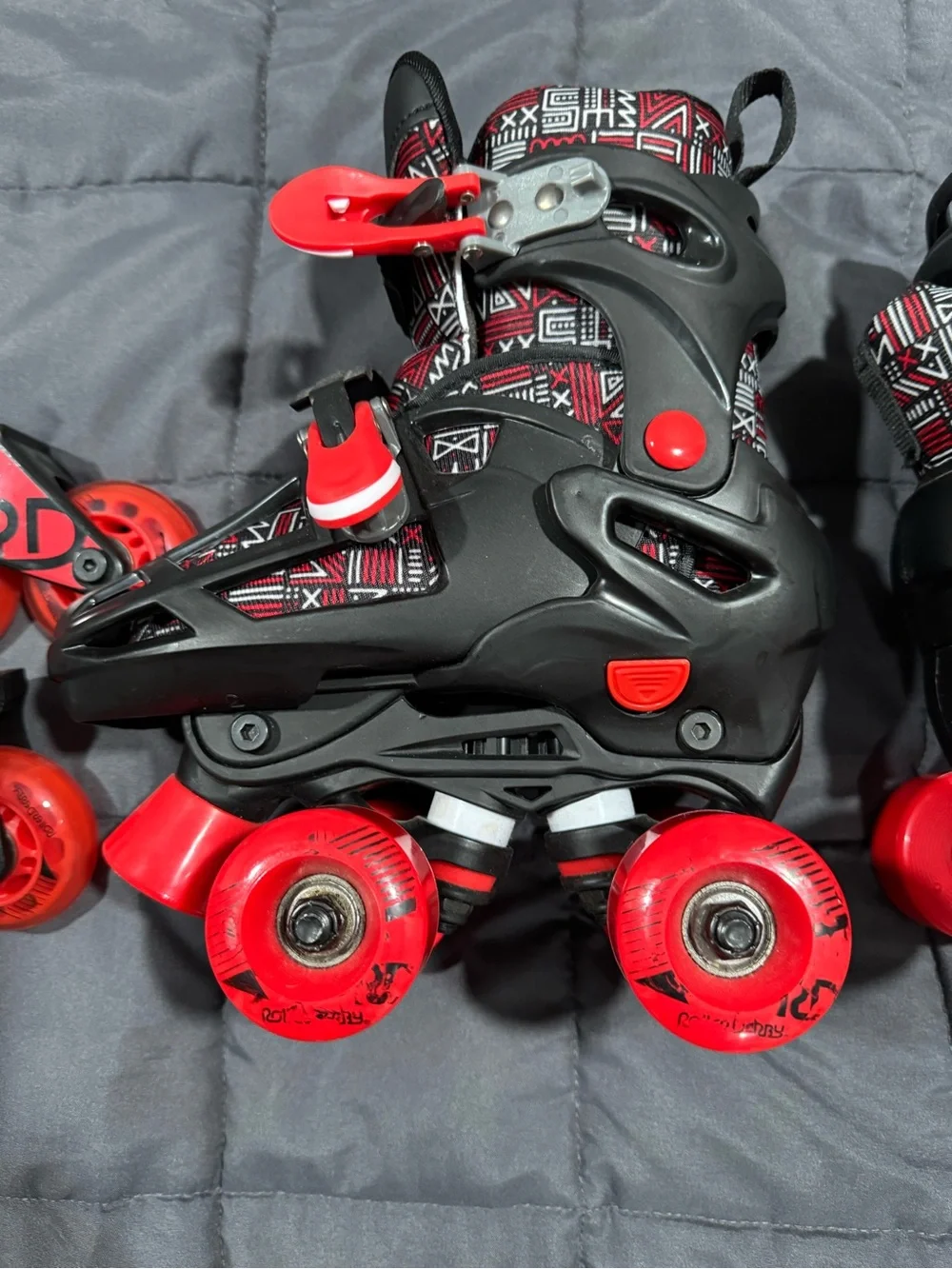 Adjustable Kids Roller Skates in Red and Black — Convertible Inline & Quad Set